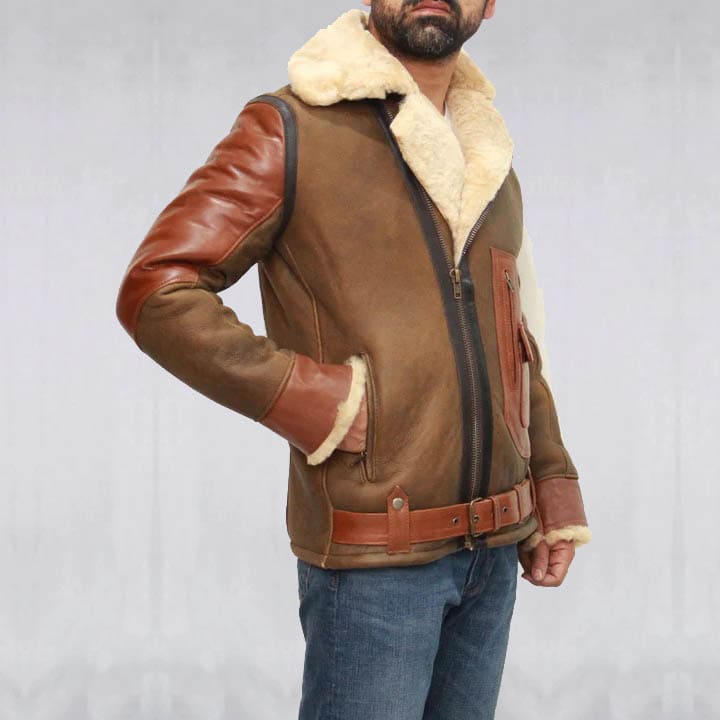 Men's Brown Sheepskin Bomber Jacket