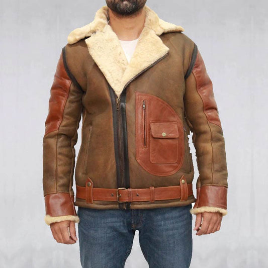 Men's Brown Sheepskin Bomber Jacket Brown Sheepskin Bomber Jacket