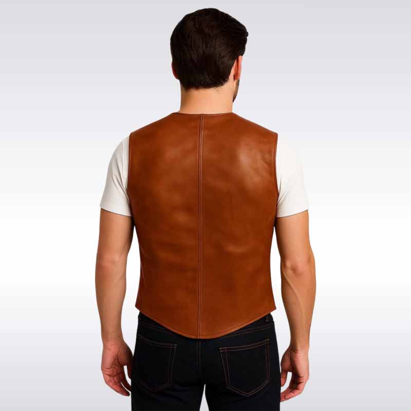 Men’s Brown Vintage Leather Vest Western Style Waistcoat