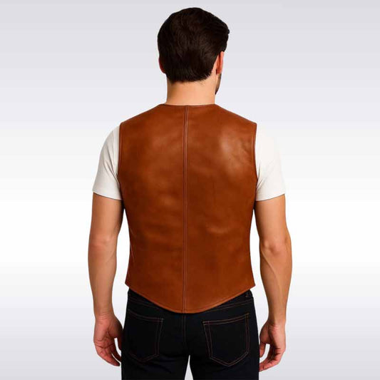 Men’s Brown Vintage Leather Vest Western Style Waistcoat