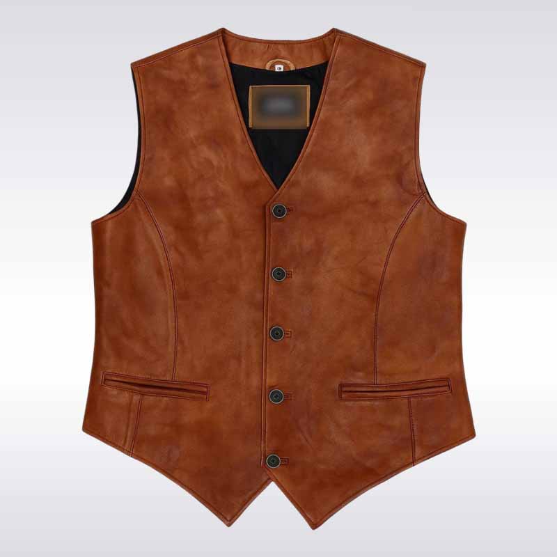 Men’s Brown Vintage Leather Vest Western Style Waistcoat
