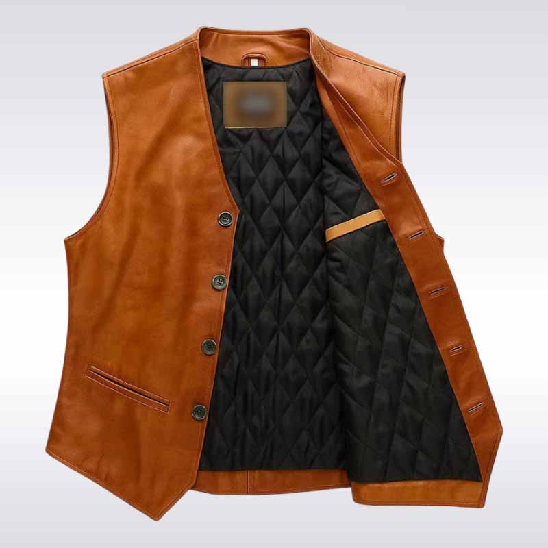 Men’s Brown Vintage Leather Vest Western Style Waistcoat