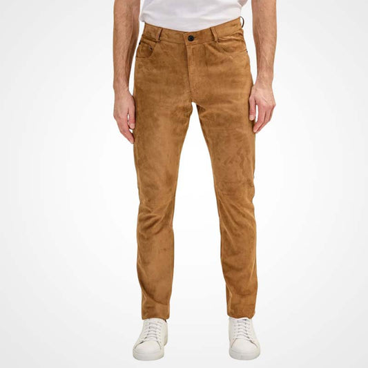 Men's Camel Suede Fitted Pants Men's Camel Suede Fitted Pants