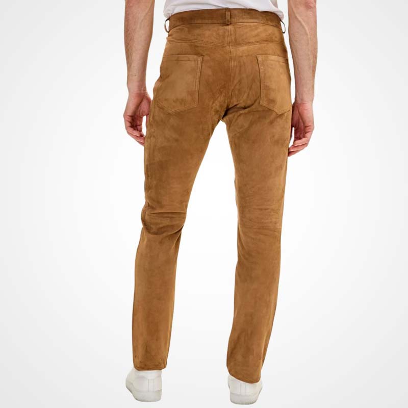 Men's Camel Suede Fitted Pants