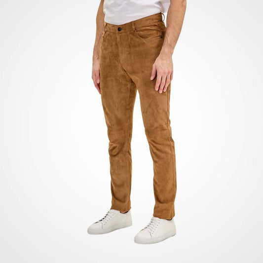 Men's Camel Suede Fitted Pants