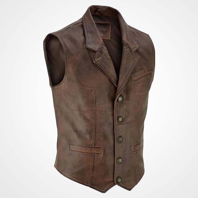 Men’s Cowhide Motorcycle Leather Vest Waistcoat