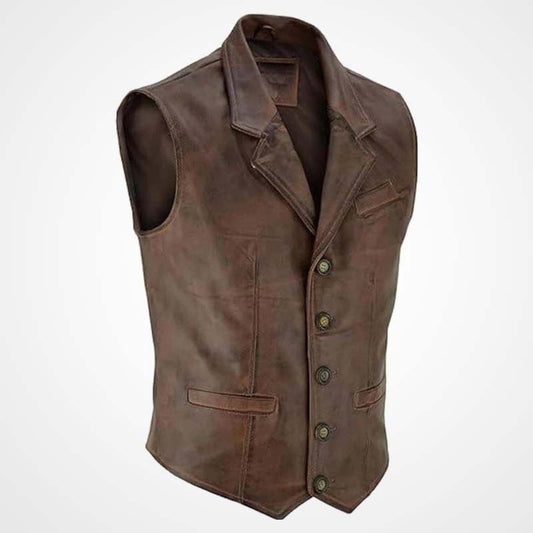 Men’s Cowhide Motorcycle Leather Vest Waistcoat