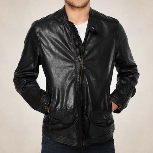 Men's Genuine Lambskin Black Short Leather Jacket Men's Genuine Lambskin Black Short Leather Jacket