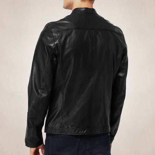 Men's Genuine Lambskin Black Short Leather Jacket