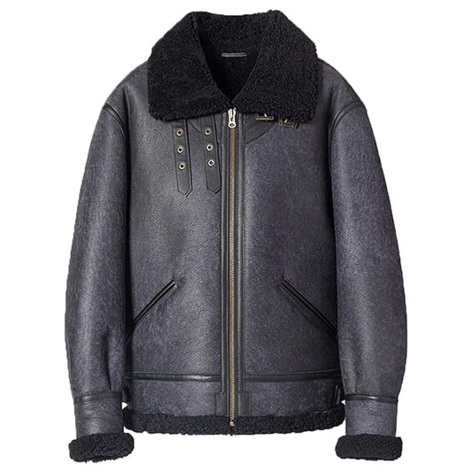 Men's Grey B3 Bomber Jacket - Sheepskin Shearling Coat Grey B3 Bomber Jacket