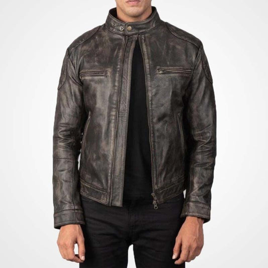 Men's Handmade Distressed Brown Cowhide Leather Racer Jacket Men's Handmade Distressed Brown Cowhide Leather Racer Jacket