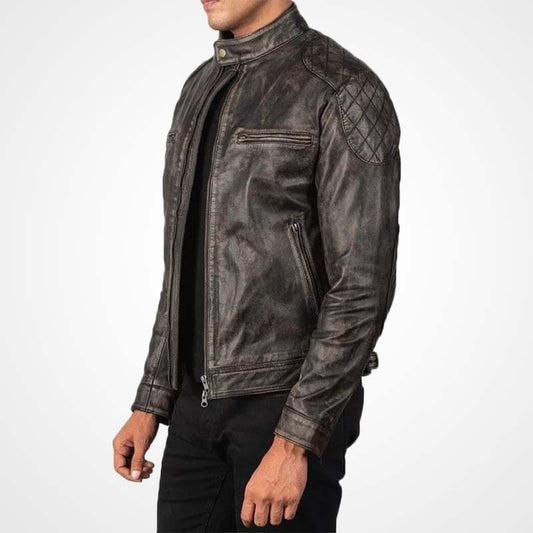 Men's Handmade Distressed Brown Cowhide Leather Racer Jacket