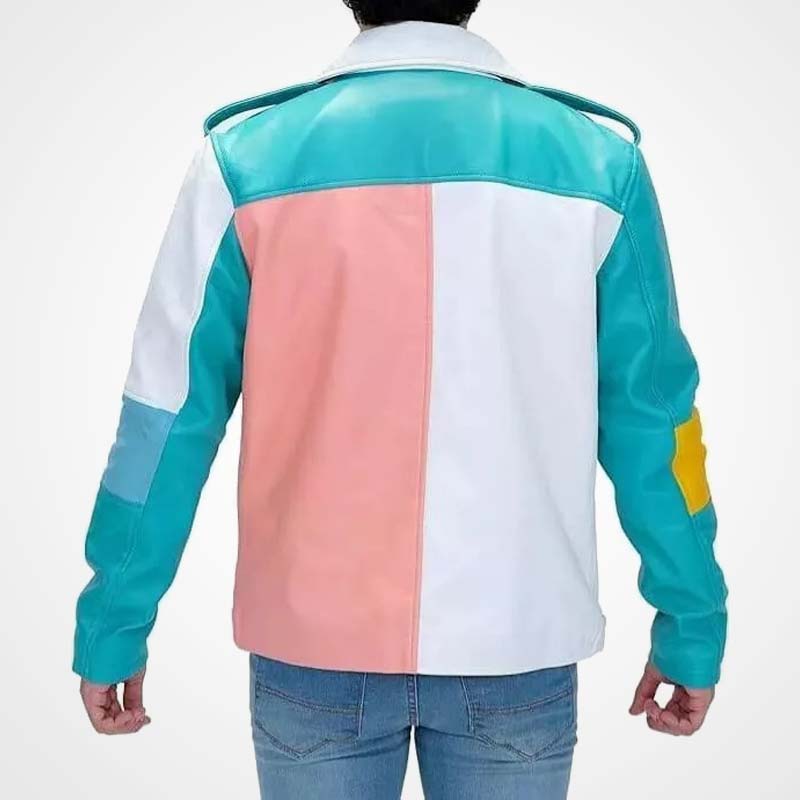 Men's Multi-Color Pastel Moto Biker Jacket in Genuine Leather