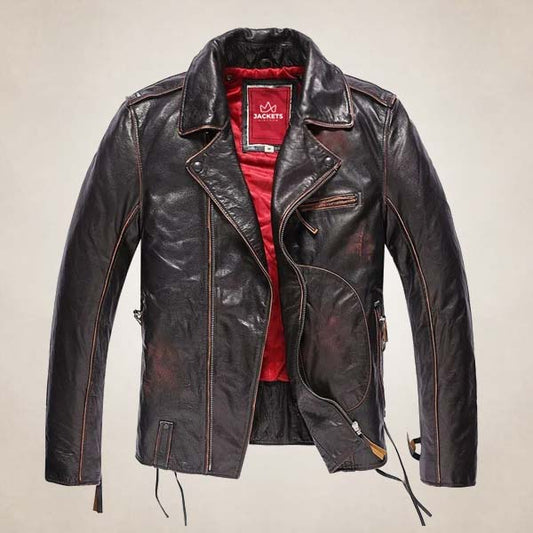 Men’s Pilot Style Biker Leather Jacket with Red Lining Men’s Pilot Style Biker Leather Jacket with Red Lining
