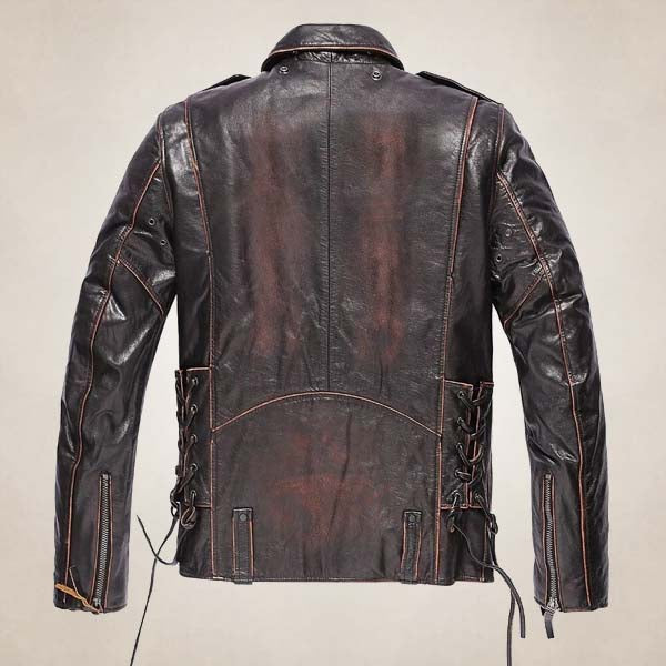 Men’s Pilot Style Biker Leather Jacket with Red Lining