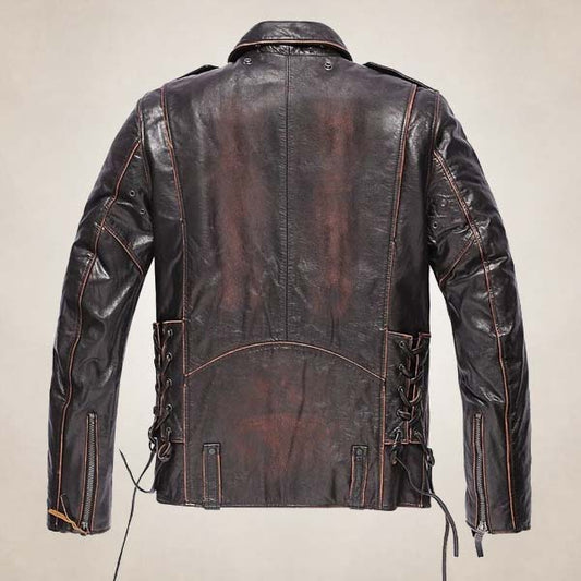 Men’s Pilot Style Biker Leather Jacket with Red Lining