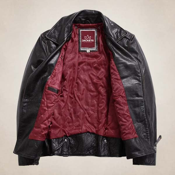 Men’s Pilot Style Biker Leather Jacket with Red Lining