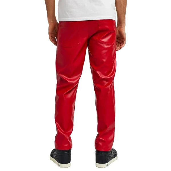 Men’s Red Leather Pants with Zip Pockets