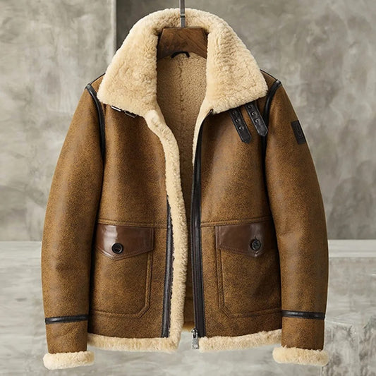 Men's Vintage Brown Sheepskin Flying Leather B3 Bomber Jacket Vintage Brown Sheepskin B3 Bomber Jacket