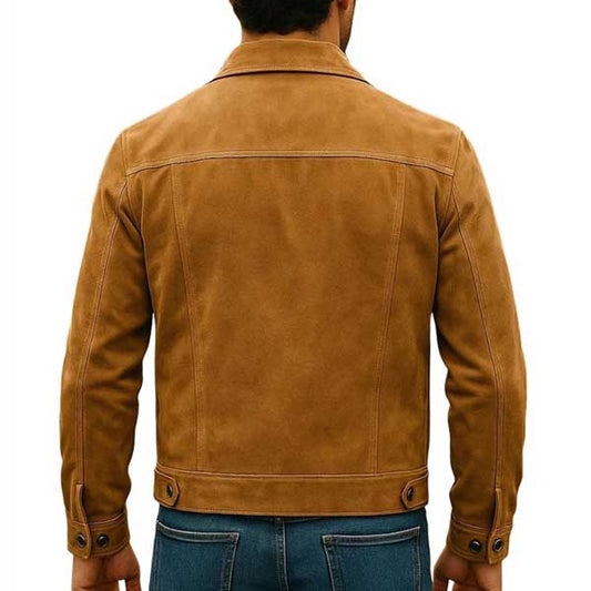 Mens Vintage Brown Suede Leather Trucker Jacket