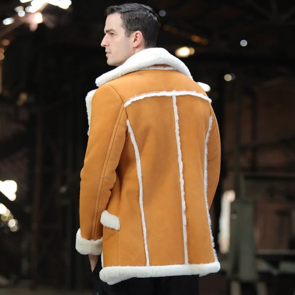 Men's Yellow Shearling B7 Military Long Coat