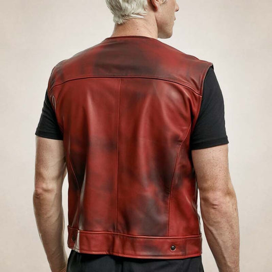 Men's red leather biker vest