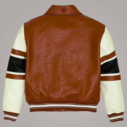 Men wearing Avirex brown genuine leather A2 military jacket by Jackets Kingdom