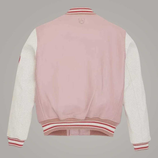 Men wearing Avirex pink varsity flight leather jacket by Jackets Kingdom