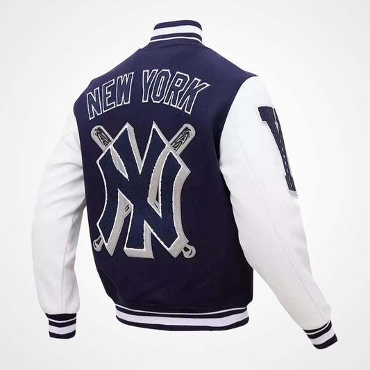 NY Yankees Mash Up Varsity Jacket with Leather Sleeves