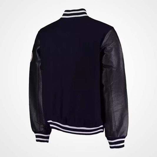 NY Yankees Navy Blue Varsity Jacket with Black Leather Sleeves