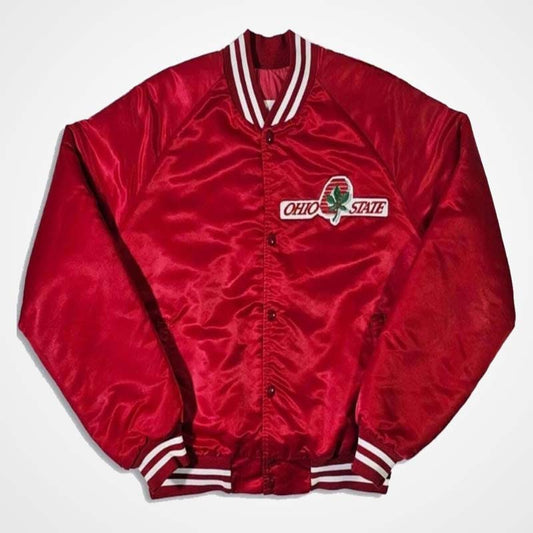 Ohio State Red 90s Vintage Satin Varsity Jacket for Men