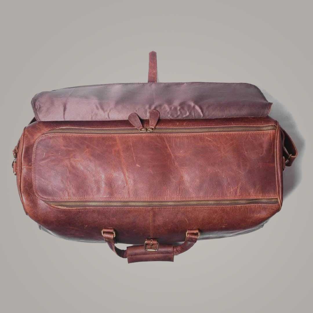Personalized Brown Leather Duffle Travel Bag