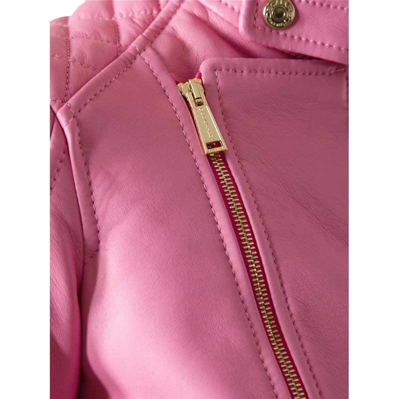 Pink Lambskin Leather Biker Jacket for Women