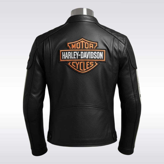 Premium Harley Davidson Black Cafe Racer Leather Motorcycle Jacket