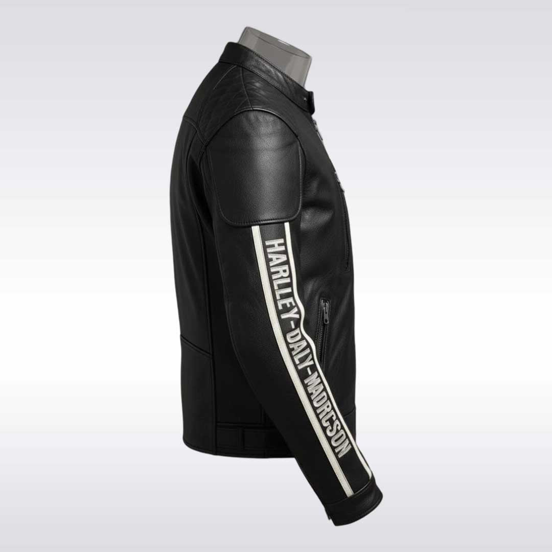 Premium Harley Davidson Black Cafe Racer Leather Motorcycle Jacket