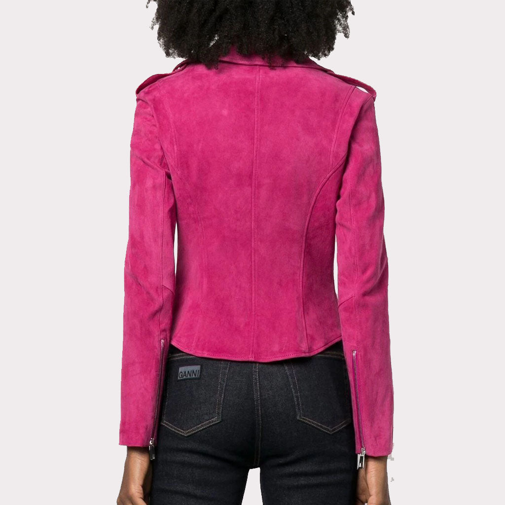 Pink Women's Suede Biker Jacket - Premium Quality