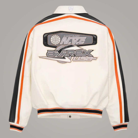 Premium White Avirex City Racer Bomber Jacket with Logo Details by Jackets Kingdom