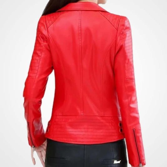 Red Sheepskin Moto Jacket for Women