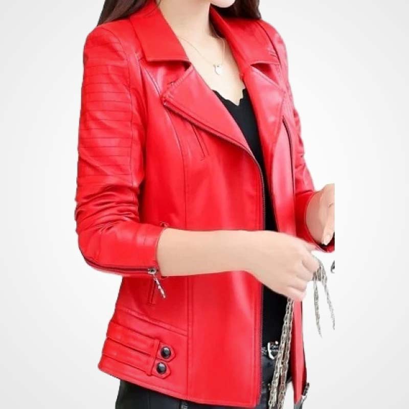 Red Sheepskin Moto Jacket for Women