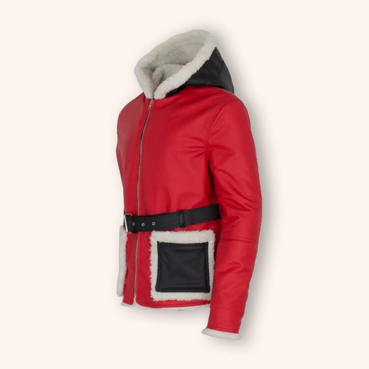 Red and Black Santa Claus Leather Jacket - Jackets Kingdom