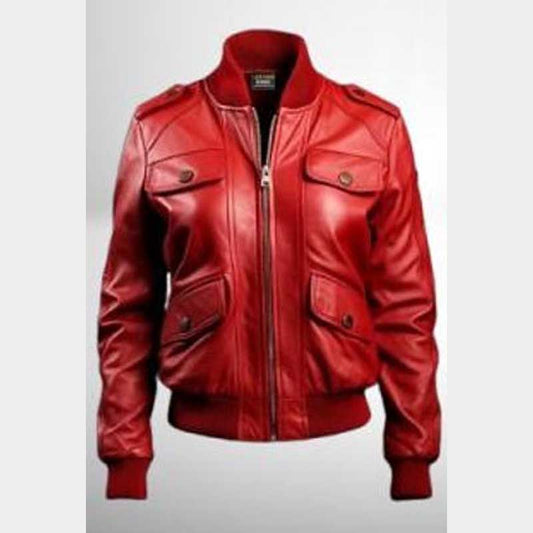Retro vintage women's red jacket in real lambskin leather with tailored slim fit