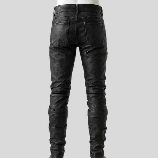 Rugged cowhide leather LARP costume trousers featuring reinforced panels and side buckles