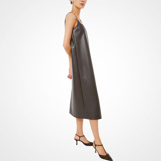 Vegan Leather Sleeveless Slit Dress – Spring Summer 2025
