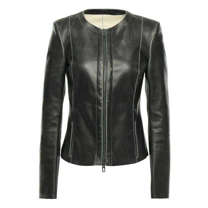 Womens Black Biker Leather Jacket