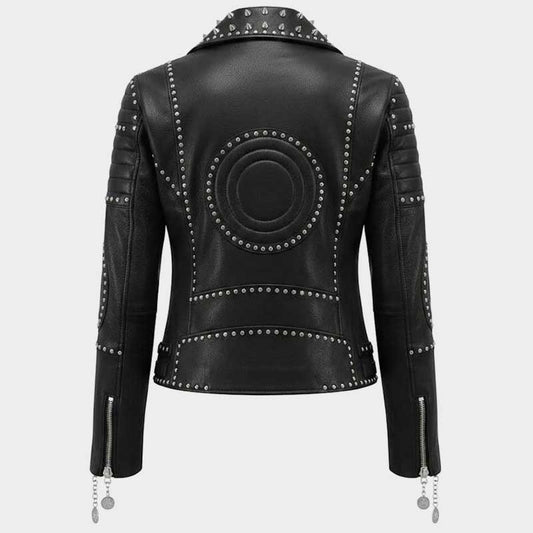Slim fit punk rock motorcycle jacket featuring premium leather and gothic stud detailing