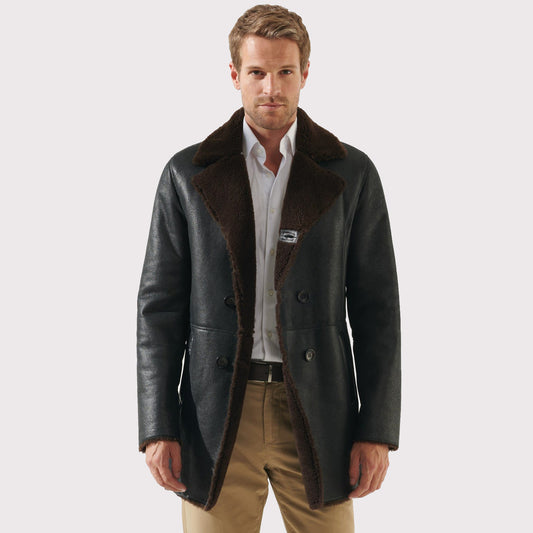 Stylish Men's Tobacco Brown Shearling Coat - Casual Elegance