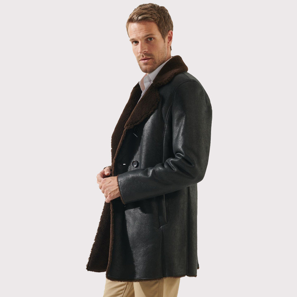 Stylish Men's Tobacco Brown Shearling Coat - Casual Elegance