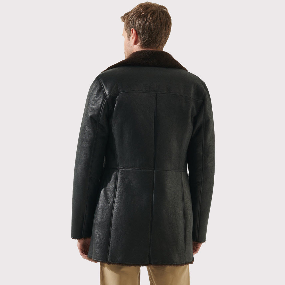 Stylish Men's Tobacco Brown Shearling Coat - Casual Elegance