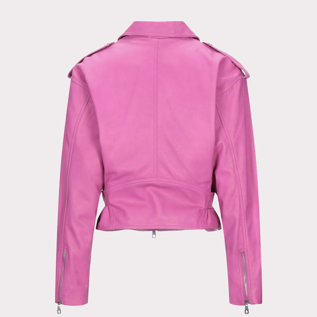 Stylish Pink Cropped Leather Jacket for Women