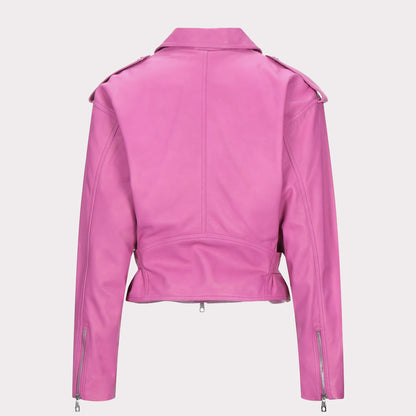 Stylish Pink Cropped Leather Jacket for Women